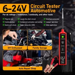 Power Circuit Probe Tester, 6-24V Dc Automotive Test Light, 12-Volt Circuit Tester with 13-Foot Lead Wire, Circuit Breaker Finder, for Continuity Testing of Cars, Suvs, and Trucks