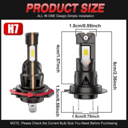 Bullvision H7 Socket Base LED Car Headlight 300W High Power Turbo Bulb 6000K 3 Sides Chip Mini Led Light Wireless with Fan 12V