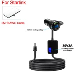 For Starlink Mini Car Charger 12V-24V to 30V 2A Step Up Converter With Digital Voltage QC3.0+PD Power Adapter Auto Accessories