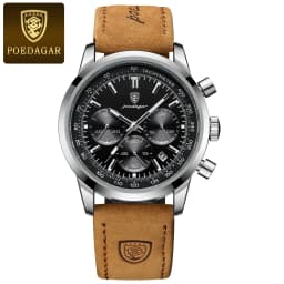 POEDAGAR Fashion Sport Wristwatch For Men Waterproof Luminous Chronograph Military Man Watch Leather Luxury Quartz Men's Watches