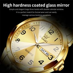 OLEVS 9970 Men Watch Original Brand Waterproof Luminous Quartz Watch Rhombus Mirror Stainless Steel Date-Day-Date Watch With Box