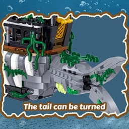 1155PCS Shark Pirate Ship Building Blocks Creative Sea Shark Ghost Ship Model Bricks With Light Educational Toy Gifts For Adult