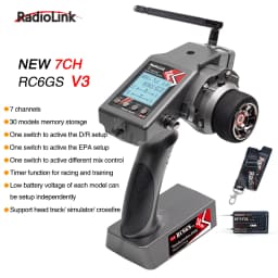 Radiolink RC6GS V3 2.4G 7 Channel Radio Transmitter with R7FG Receiver Gyro Telemetry Included Remote Controller for RC Car Boat