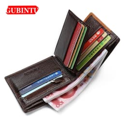 GUBINTU Men Wallets Genuine Cow Leather Short Design Card Holder Passcard Pocket Men High Quality Brand Male Wallet