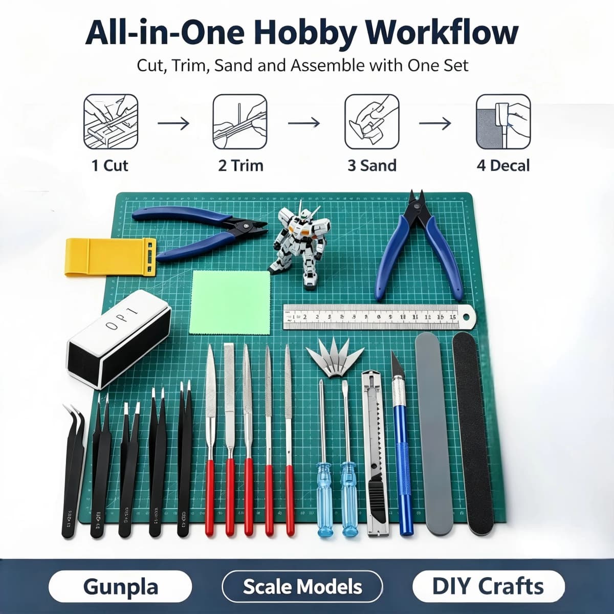 26Pcs Gundam Model Tool Set DIY Hobby Assembly Kit Side Cutter Tweezers Sanding Sticks Hobby Knife for Beginner Model Car Making
