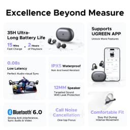 【2026】UGREEN HiTune S3 Air Open Ear Earbuds Bluetooth Clip On Wireless Headphones ENC Mic forCalls Earphones for Running Workout