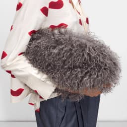 Women Kisslock Faux Fur Clutch Bag Winter Warm Fuzzy Pouch Frame Clasp Bag With Chain Crossbody Dark Grey Red Yellow