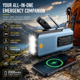 Weather Radio Emergency Multifunctional Radio FM AM WB Hand Crank Solar USB Charging 2000mAh Power Bank LED Flashlight Torch