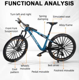 1:6 Scale Alloy Mountain Bike Model Realistic Gear Toy with Front & Rear Shock Absorbers for Bicycle Enthusiasts