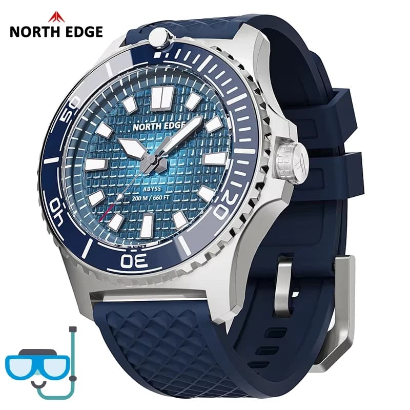NORTH EDGE 2026 NEW ABYSS Solar Powered Dive Quartz Luxury Watch 200M Waterproof Dive Sports Watches 316L Steel 180+ Day Power