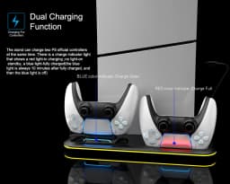 RGB Light and 3 Levels Turbo Cooling Station with Controller Charging Station for PS5/SLIM Digital/Disc with Headset Holder