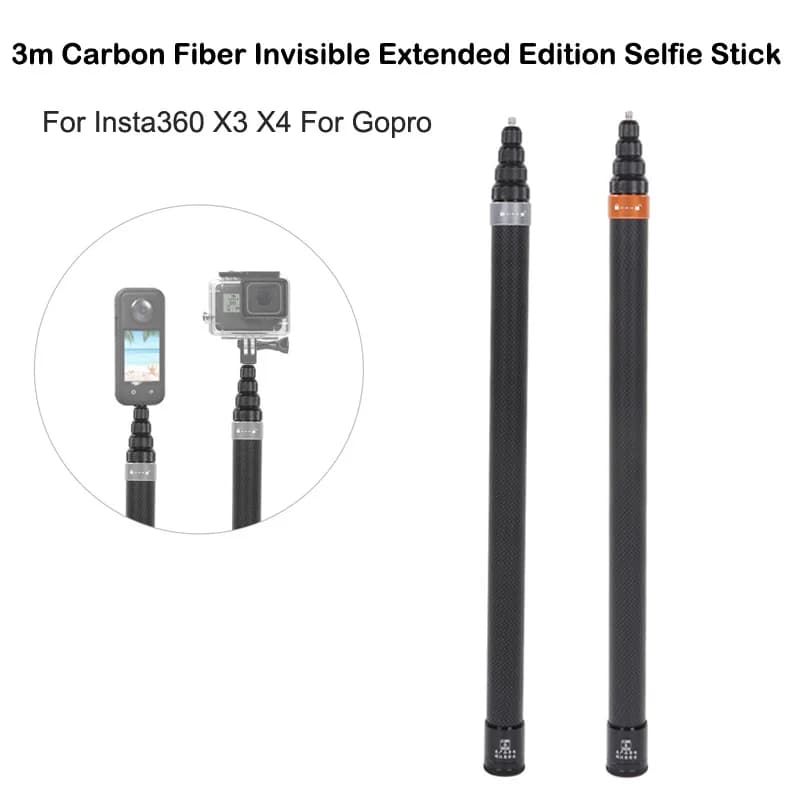 3M Spiral Carbon Fiber Selfie Stick Bullet Time Panoramic Motion Camera Invisible Stick Suitable for Insta 360 X3 X4 ONE RS, GO