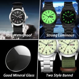 2026 42mm Luminous Dial Watch Day Date Function Green Canvas Strap 30M Water Proof Field Watch Khaki Strap Watch