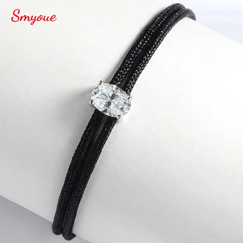 Smyoue Oval Cut 5*7mm Moissanite Bracelets Braided-rope Chain for Women Girls Birthday Gift Pure Silver S925 Bracelet Wholesale