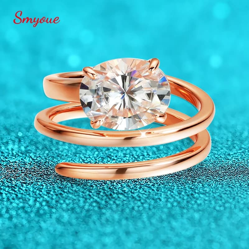 Smyoue 1CT-3CT Certified 14K Plated Moissanite Solitaire Ring Women Wedding Lab Diamond Band Pure 925 Silver 100% Shani Abergel