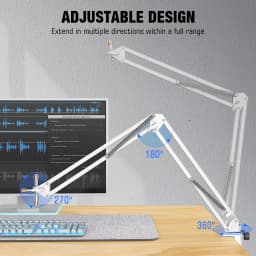 AmpliGame by FIFINE Metal Microphone Stand – Sturdy,Universal Mount Compatible for Studio, Streaming & Podcast Setup-CS1W White