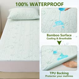 1p Cooling Bamboo Fiber Fitted Sheet, Breathable Mattress Protector Cover with Deep Pocket for Summer