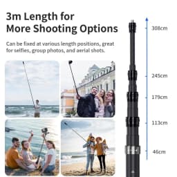 aMagisn 1.2M/3M Invisible Selfie Stick Freely Retractable Carbon Fiber Extended For Gopro Max / Insta360 X3 X4 X5 Accessories