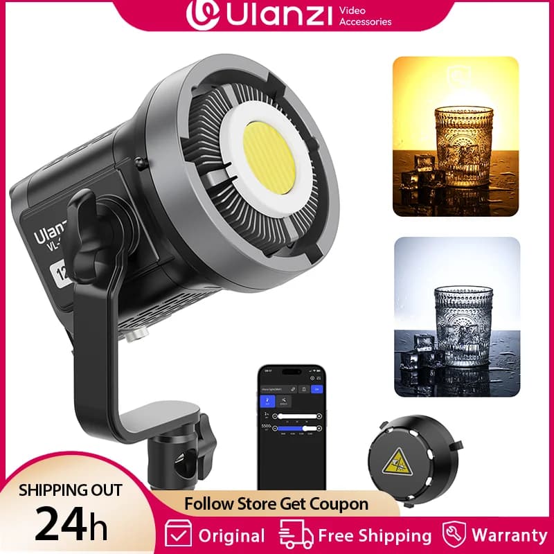 Ulanzi VL-120Bi VL-120C 120W V-Mount COB Video Light Wireless APP Control 2700K-6500K CRI>95 for Video Photography Studio