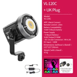 Ulanzi VL-120Bi VL-120C 120W V-Mount COB Video Light Wireless APP Control 2700K-6500K CRI>95 for Video Photography Studio