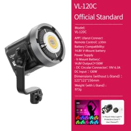 Ulanzi VL-120Bi VL-120C 120W V-Mount COB Video Light Wireless APP Control 2700K-6500K CRI>95 for Video Photography Studio