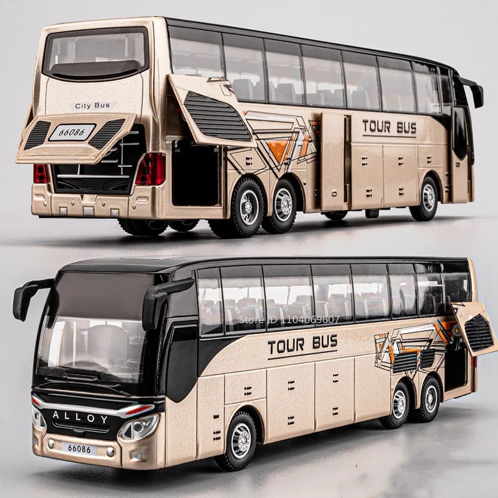 1:30 Model Toy Business Long-distance Single Double Decker Buses Alloy Diecast Sound Light Doors Opened Pull Back for Kids Gifts