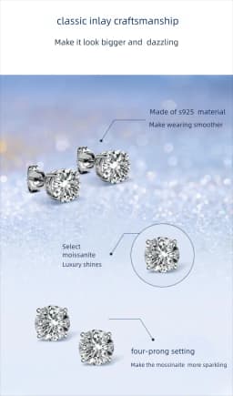 0.1-5CT 4 Claw Moissanite Stud Earrings for Women S925 Silver 18k Plated Bride Wedding Fine Jewelry