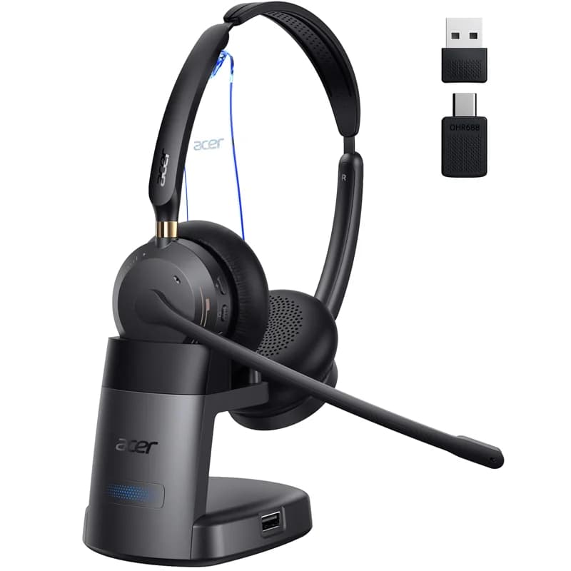 Acer Bluetooth 5.3 & 2.4G Headset for Clear Call & Meeting Wireless Headset with Mic for Work and Remote & Office