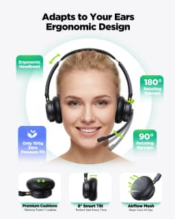 Acer Bluetooth 5.3 & 2.4G Headset for Clear Call & Meeting Wireless Headset with Mic for Work and Remote & Office