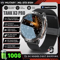 2026 New Military TANK X3 1000mAh Battery Smart Watch Men 10ATM Waterproof Swim GPS Path 1.75" AMOLED HD Call Sports Smartwatch