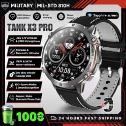 2026 New Military TANK X3 1000mAh Battery Smart Watch Men 10ATM Waterproof Swim GPS Path 1.75" AMOLED HD Call Sports Smartwatch