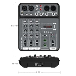 4 Channel Audio Mixer 48V Phantom Power USB Studio Sound Mixers Bluetooth DJ Console Mixing for Karaok