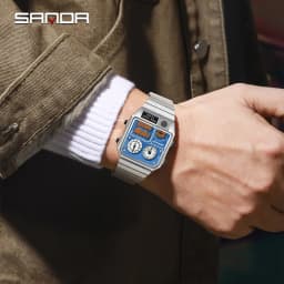 SANDA New 3192 Men's Square Men's Electronic Watch Waterproof LED Thermometer Stopwatch For Men's Electronic Watch