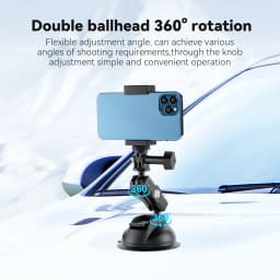 TELESIN Action Camera Holder Suction Cup For Gopro DJI OSMO Action Insta360 Smart Phone Holder Adjustable 1/4 Standard Adapter