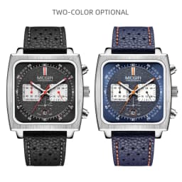 MEGIR Square Dial Chronograph Quartz Watches for Men Fashion Blue Leather Strap Casual Sport Wristwatch with Date 24-hour 2182