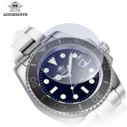 ADDIESDIVE Men's Quartz Watch 200m Waterproof Ceramic Bezel Steel Watch Magnifying Mirror Glass BGW9 Blue Luminous Diving Watch
