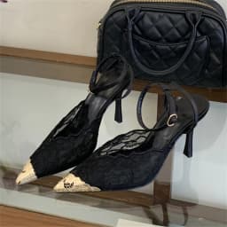 Aneikeh Fashion Retro Lace Designer Pointed Toe Thin Heels Slingbacks Pumps Women Wedding Banquet Dress Mules Ladies Shoes
