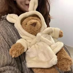Cute Bunny Hood Bathrobe Teddy Bear Plush Doll Soft Stuffed Animal Sofa Decor Birthday Valentine Gift Cuddle Companion Toy