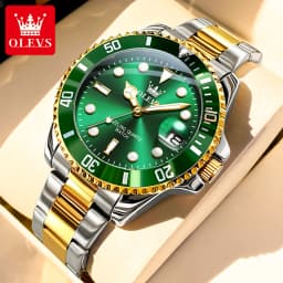 OLEVS 5885 Men's Watches Business Stainless Steel Strap Green Quartz Watch Waterproof Calendar Luminous High Quality Wristwatch