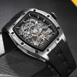 MEGIR Fashion Leisure Alloy Case Men Mechanical Watch Silicone Band Barrel Shaped Dial Luminous Pointer Design Man Wristwatch