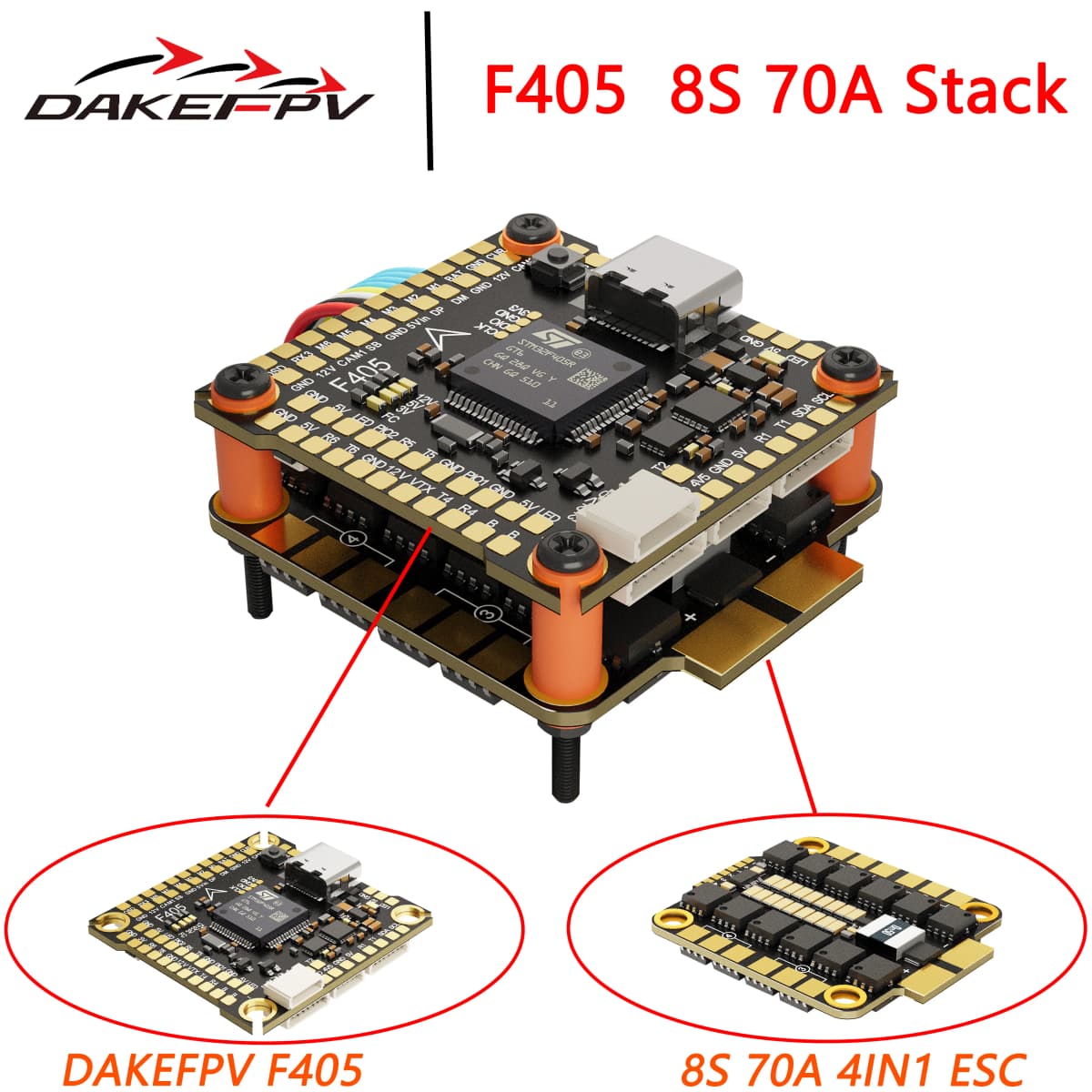 DAKEFPV F405 V3 Flight Control FC 3-8S 60A 70A ESC F405 STACK 30.5x30.5mm ICM42688 Gyro For Remote Control FPV Racing Drone