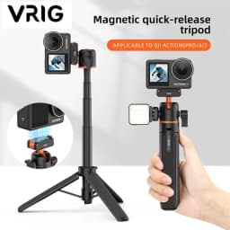 VRIG Magnetic Tripod for DJI Osmo Action 6 5 4 3 Adjustable Selfie Stick Stand Action Camera Accessories w 360 BallHead&ColdShoe