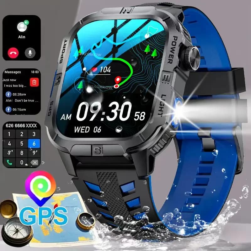 2026 New Outdoor Military Men's Smartwatch Is Equipped With GPS LED Lighting, A Compass, Wireless Communication, IP68 Waterproof