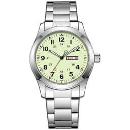 2026 Men's 42mm Watch Glow in the Dark Luminous Dial Day Date Green Canvas Strap 30M Water Proof Field Watch Khaki Strap