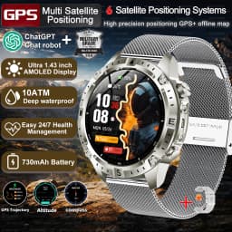 2026New Military Tank GPS SmartWatch Offline Map 10ATM Swim 2GB RAM Music Altitude Compass Bt Call Fitness Sports Smartwatch Men