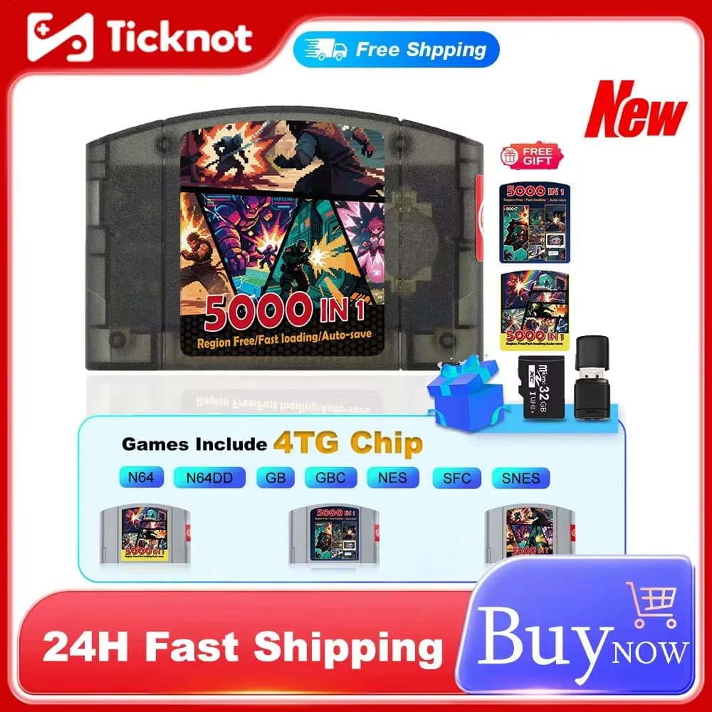 Game Cart For Nintendo 64 Console N64 Game Cartridge With 32GB TF Card 5000 In 1 Games Cassette No Region Restriction