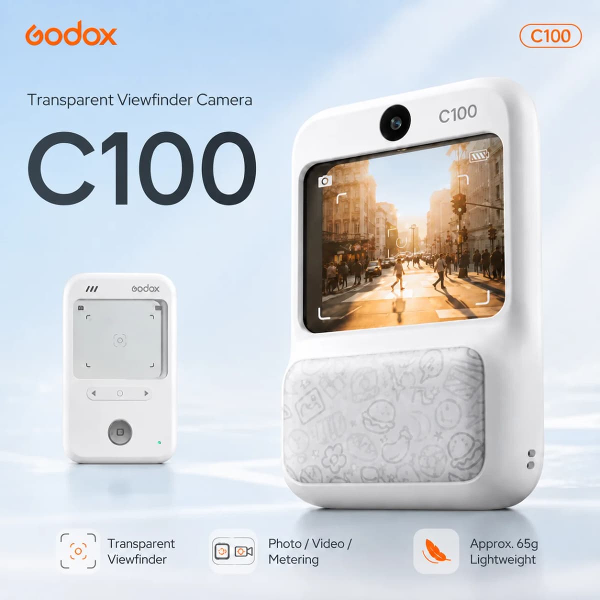 Godox C100 Transparent Viewfinder Camera Mini Portable Ccd Retro Camera 128g Expanded Storage For Shooting Film Vlog Video Gift