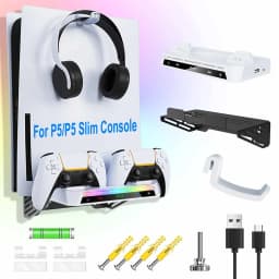 Wall Mount Kit For PS5/ Pro/ Slim Console with RGB Light Charging Station Headset Hanger For PS5 Dual Controller Accessories