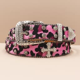 Leopard print Rhinestone Leather Belt for Men Women Large Size Belt Western Jeans Shiny Rivet Hip-hop Punk Rock Y2K Style