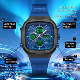 SANDA Fashion Men Watches Square Sport Watches Digital Dual Time Watches 50m Waterproof Electronic Men's Wrist Watches
